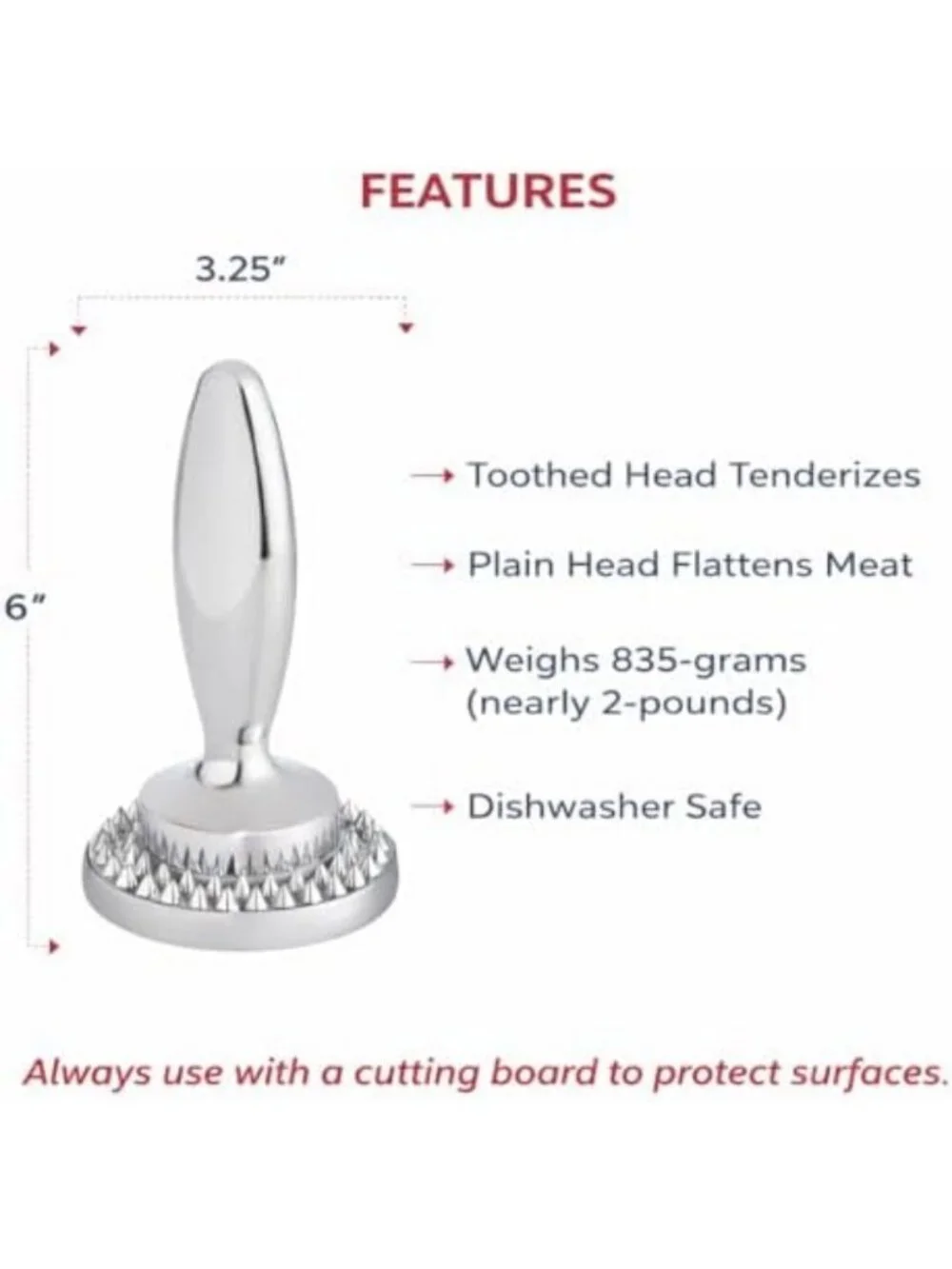 Dual Sided Meat Tenderizer & Marinating Tool - Chrome-Plated Zinc, Heavy Duty